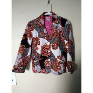 Chicos Paisley Print Blazer Jacket Womens Size 0 Pink Orange Black White